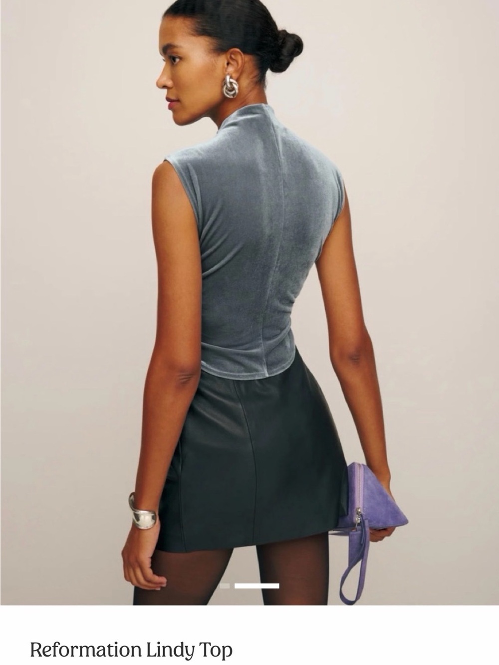 Reformation Lindy Velvet Mock Neck Tank - Steel Blue